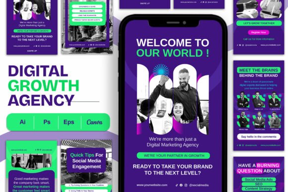 24 Instagram Story Template Business Designs for 2026 9 instagram story template business digital growth agency - instagram story editable canva