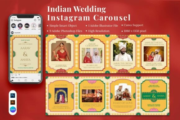 20 Instagram Story Templates Wedding — Anniversary, Valentine & Engagement Designs 19 instagram story template wedding anniversary indian wedding instagram carousel & canva canva template
