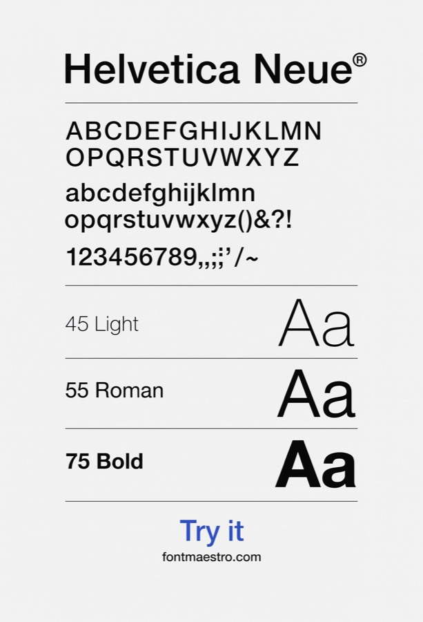 helvetica weights specimen detail