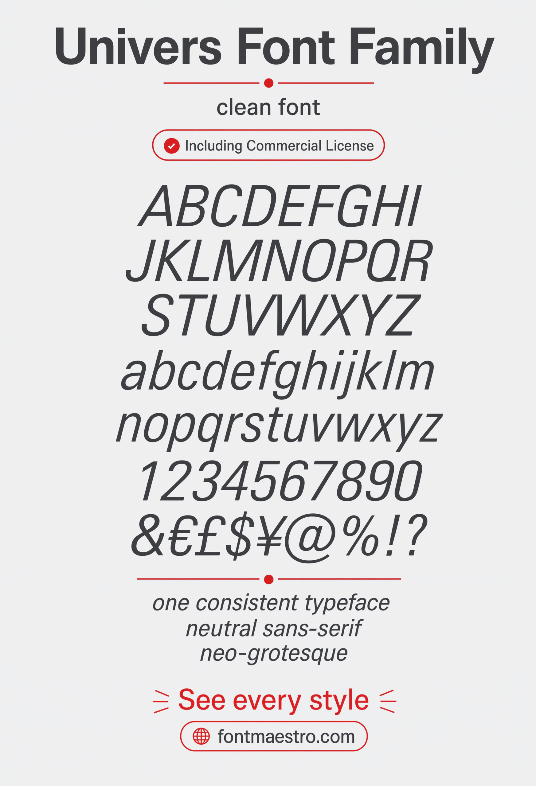 sans serif font Univers alphabet specimen