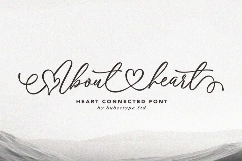 About Heart connected calligraphy font preview for Cricut name decals