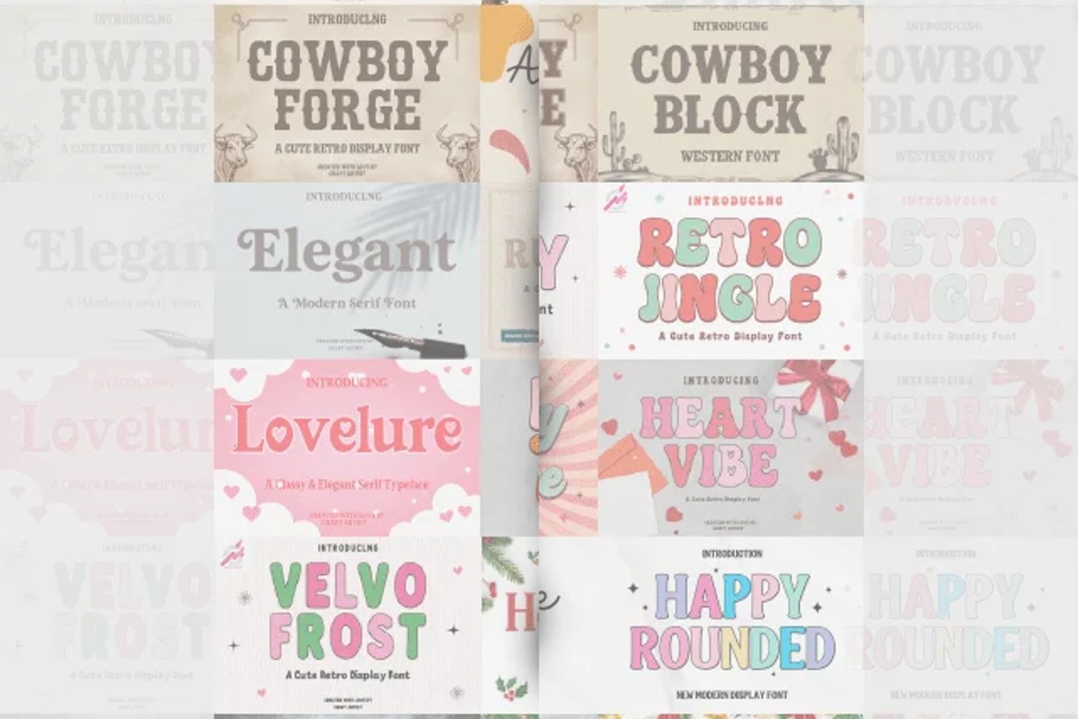 The Perfect Mix Font Bundle preview with western vintage and script styles