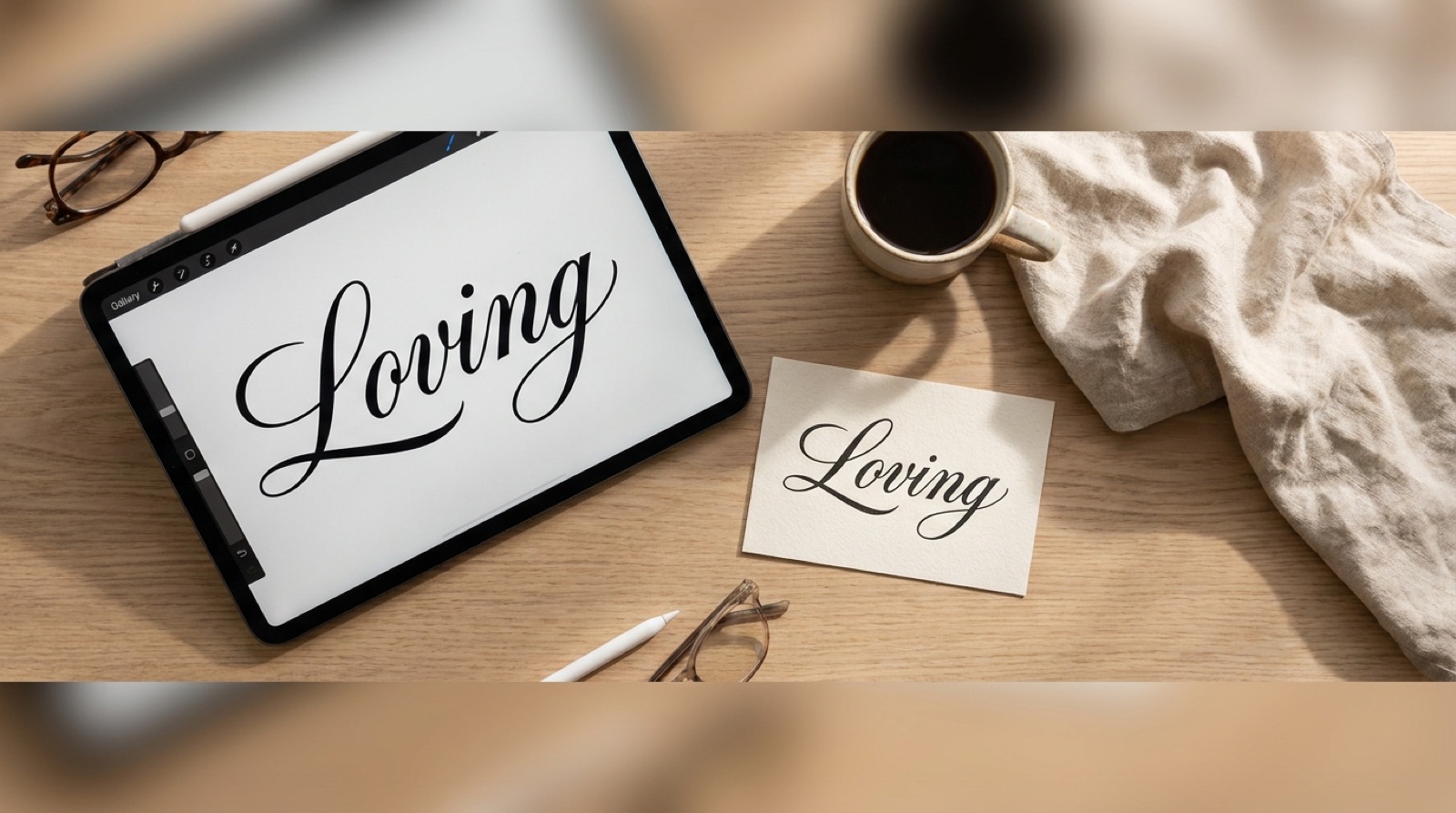 Procreate script fonts you can legally sell client work with, iPad showing the Loving font