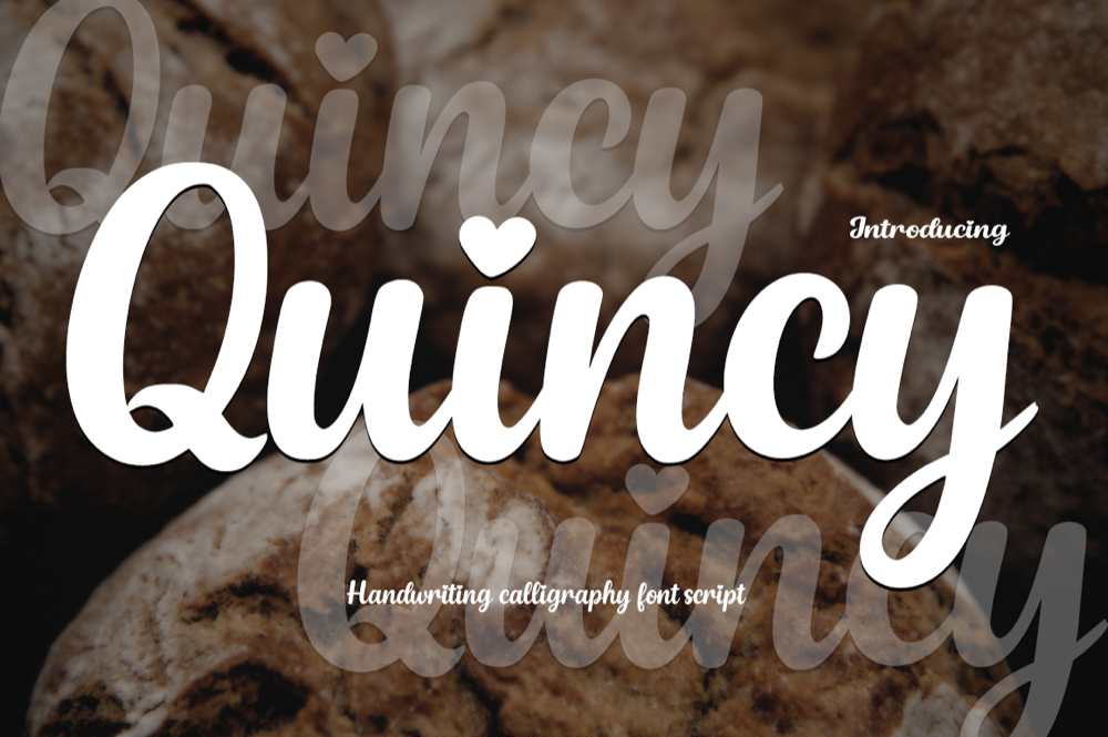 Quincy modern calligraphy font preview with heart shaped dots