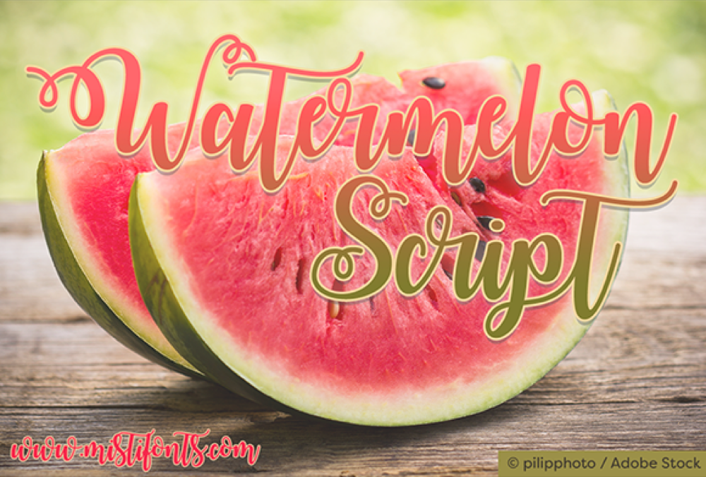 Watermelon Script bouncy calligraphy font preview for single word crafts
