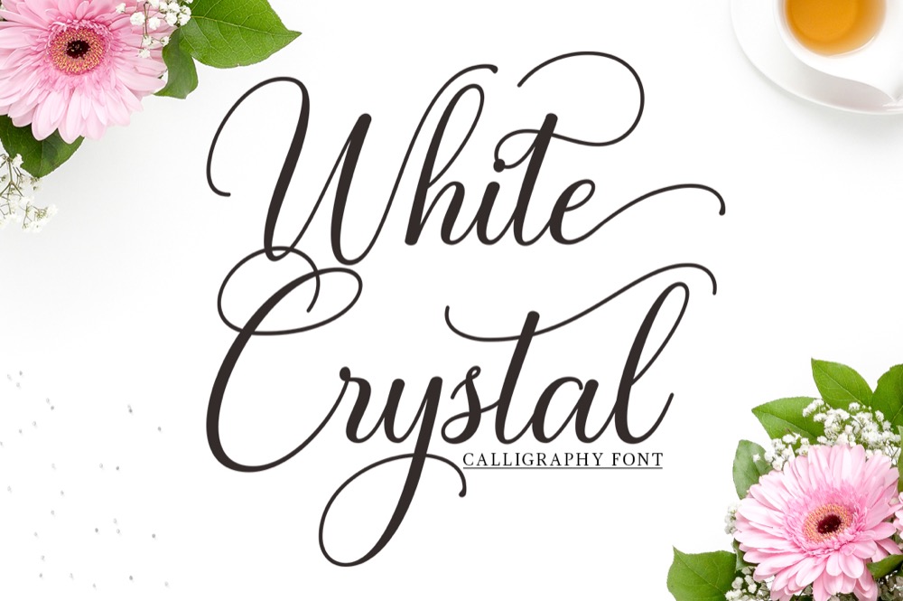 White Crystal script font preview with varying baseline for elegant designs