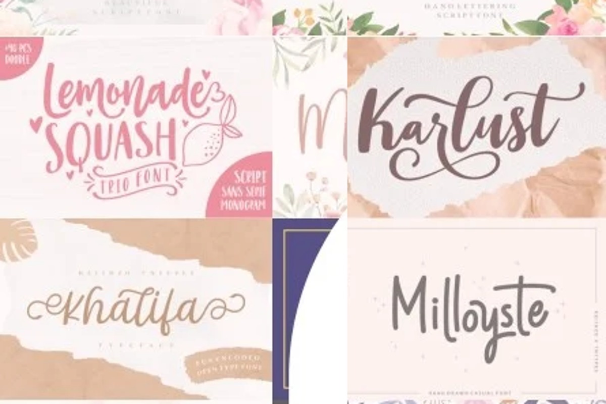 Wonderful Script Font Bundle preview with calligraphy and serif styles