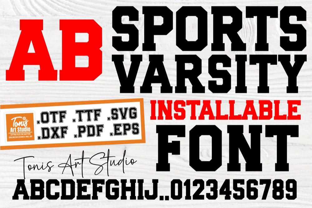 Cheer Fonts for Cricut That Weed Clean on Spirit Wear in 2026 3 Sports Varsity heavy block font preview for jersey names and numbers