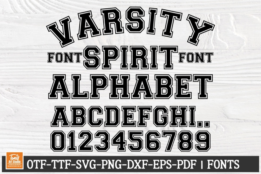 Cheer Fonts for Cricut That Weed Clean on Spirit Wear in 2026 2 Varsity Spirit collegiate font alphabet and numbers for cheer spirit wear