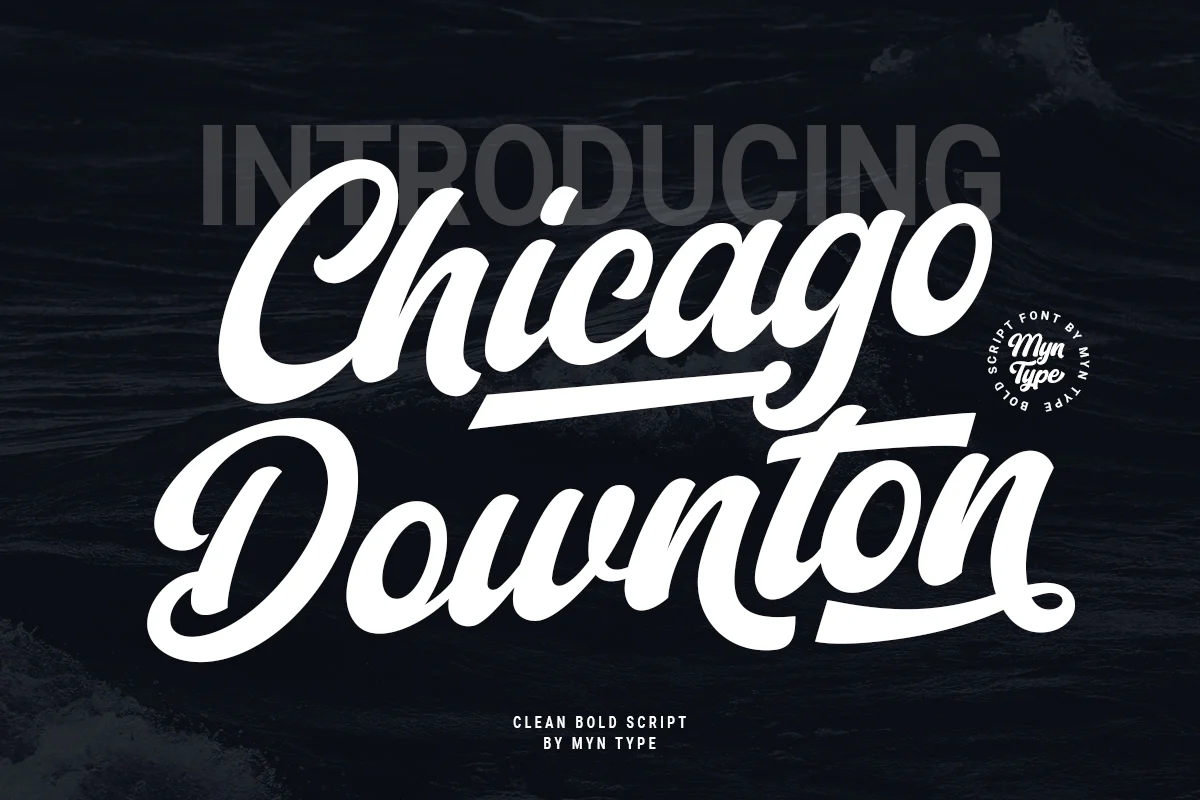 Chicago Downton bold script retro Y2K font preview
