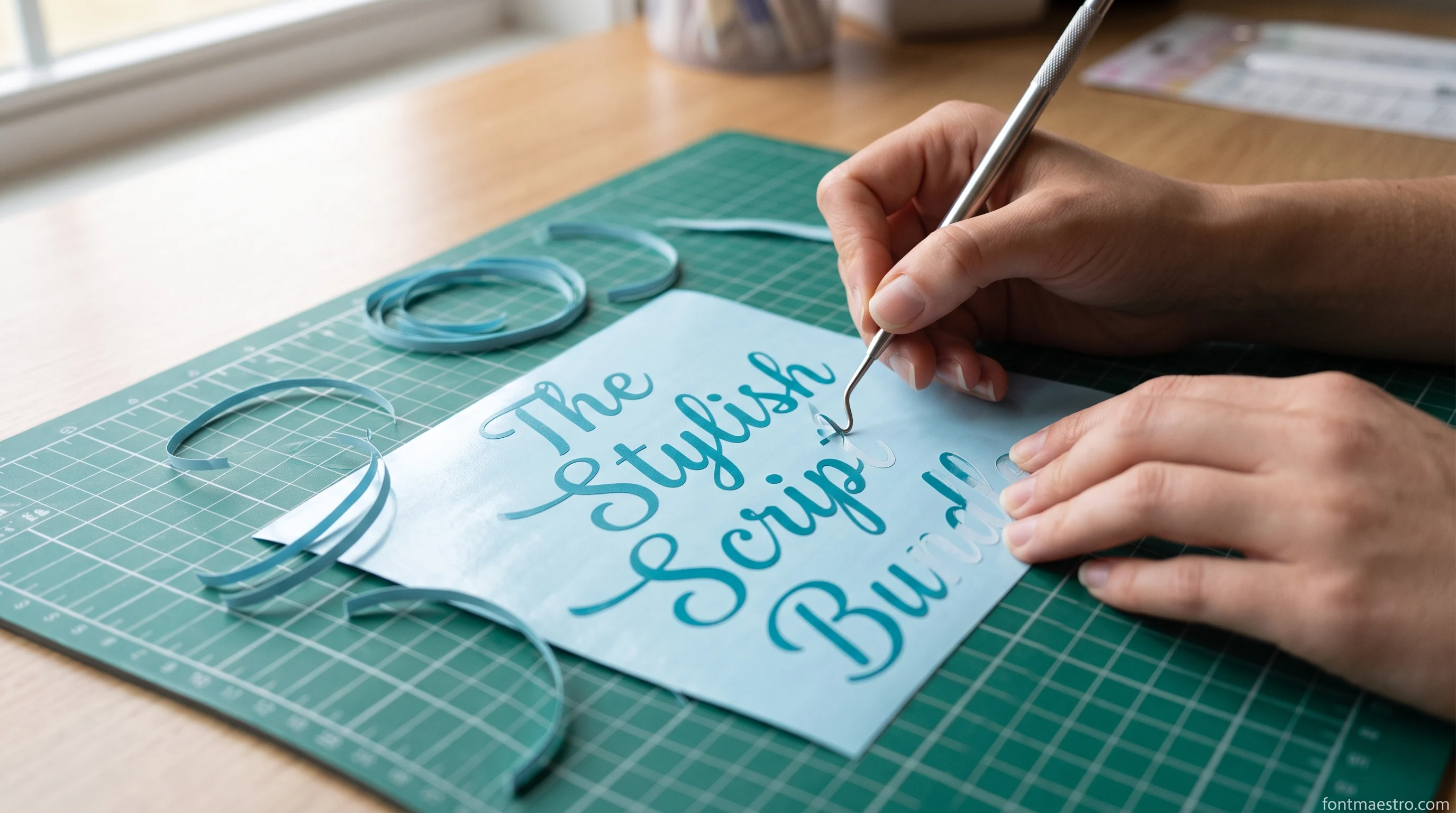 Two matching weights from The Stylish Script Bundle laid out side by side on a sign and a place card