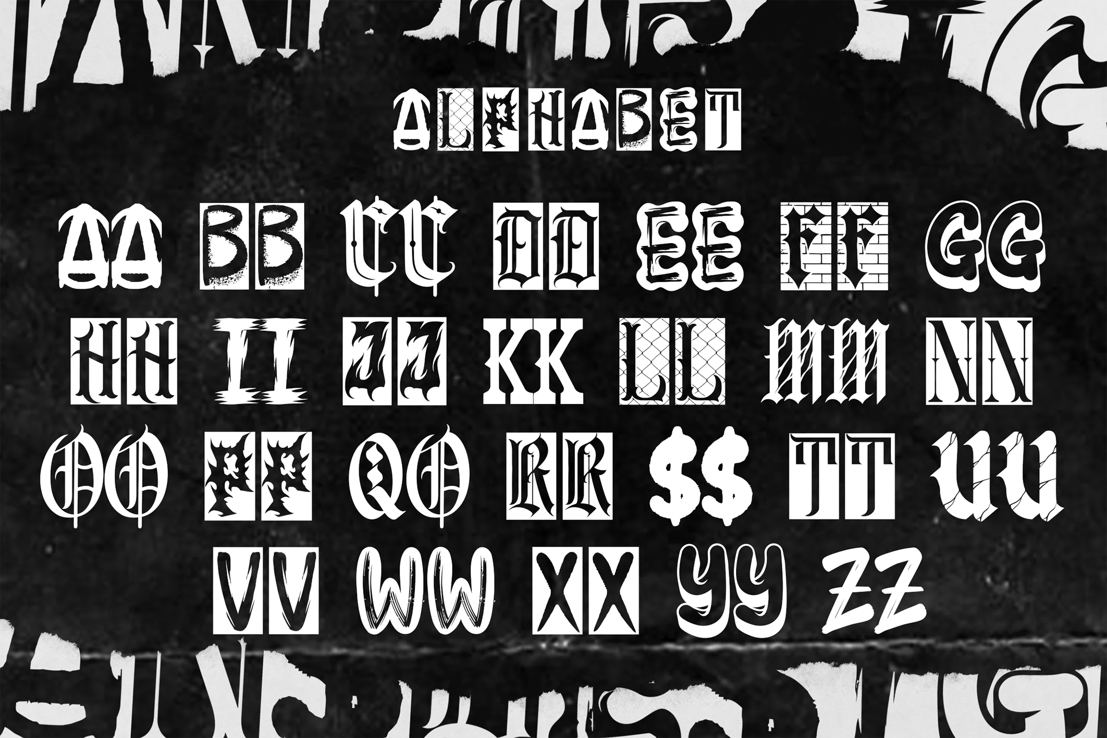 Rebel Frisco font glyph detail