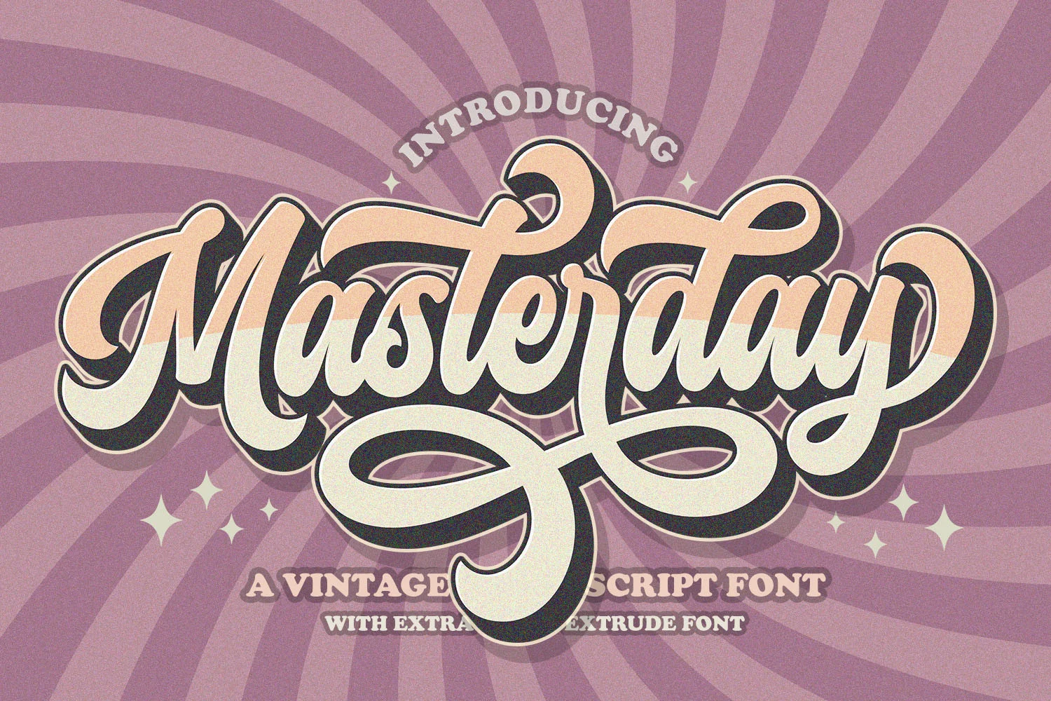 Masterday 70s retro script font with extrude layer