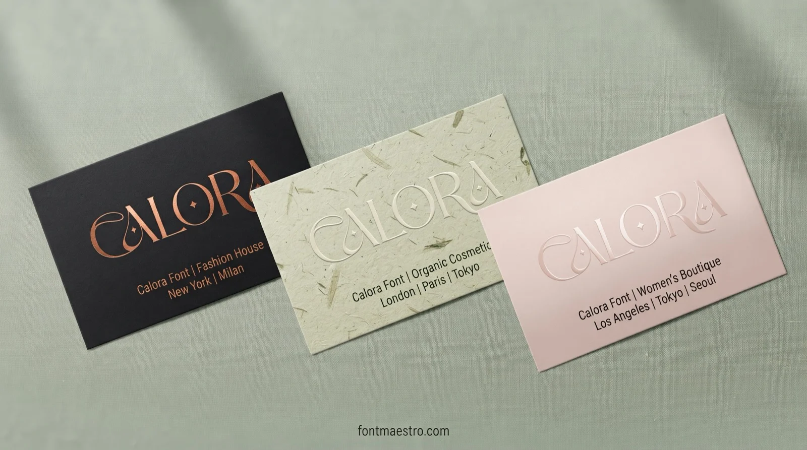 Calora font on business cards