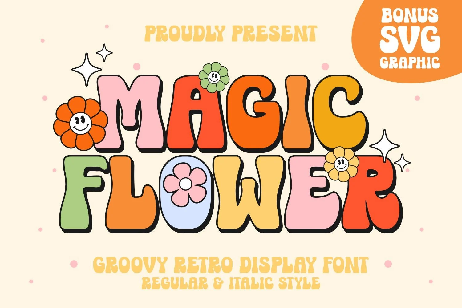 Magic Flower retro groovy display font preview